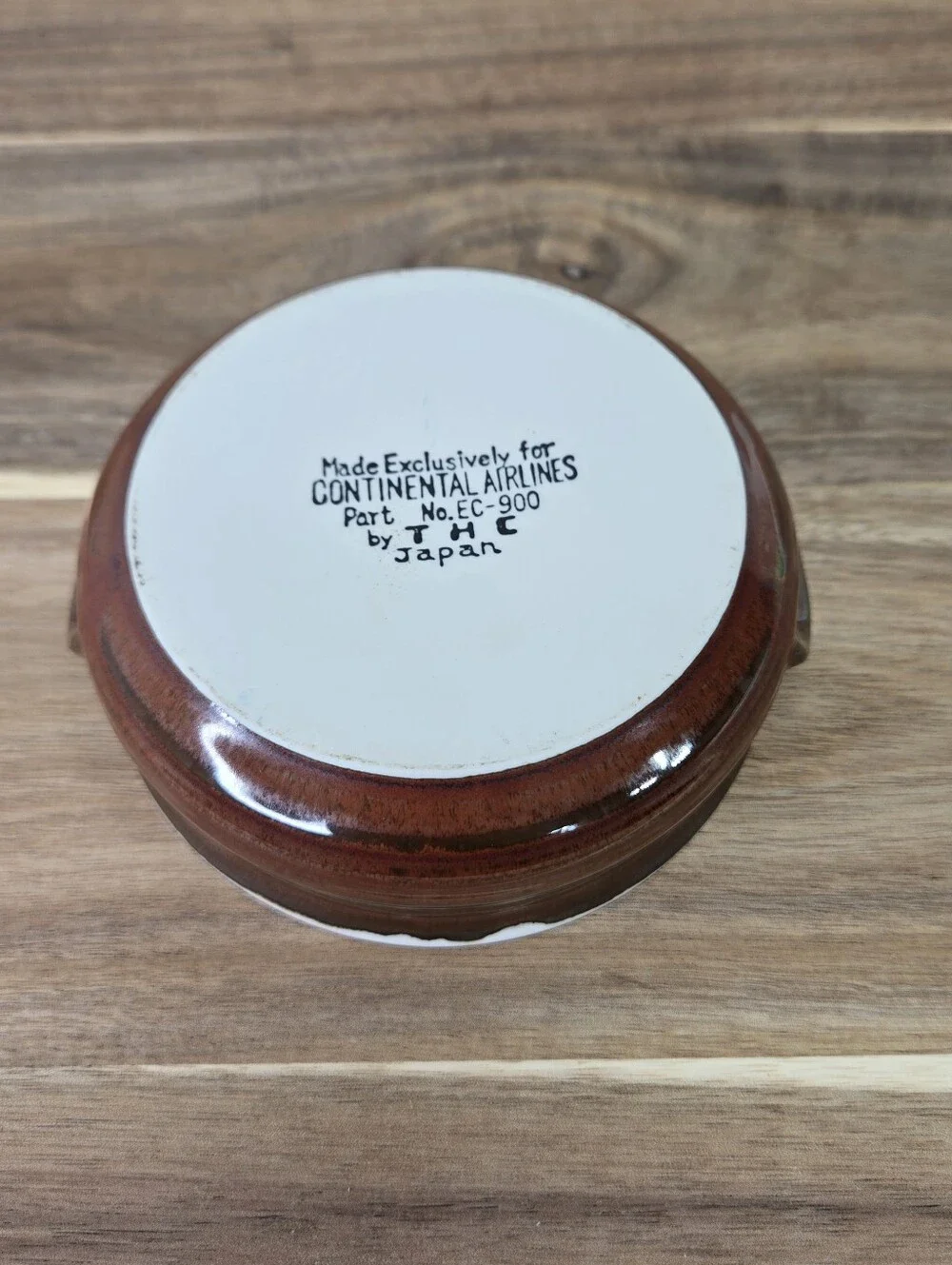 VTG Continental Airlines Soup Crock Bowl EC-900 T.H.C. Japan Airline Stoneware